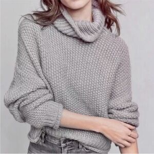 Anthropologie Moth Gray Oversized Chunky Knit Cowl neck Sweater Size Large